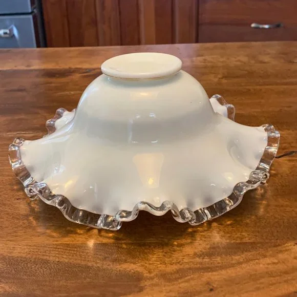 Vintage Fenton Silver Crest Crimped Edge Bowl Hand Painted with Charleton Design